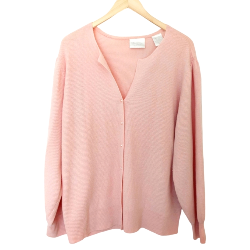 Elisabeth Williams by Blair Lambswool Angora Pink Button Down Sweater, size XL